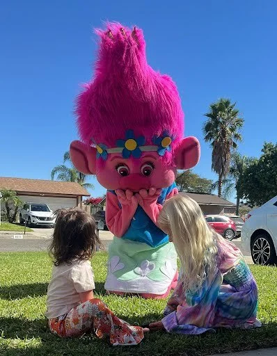 Pink Troll party character in Orange County